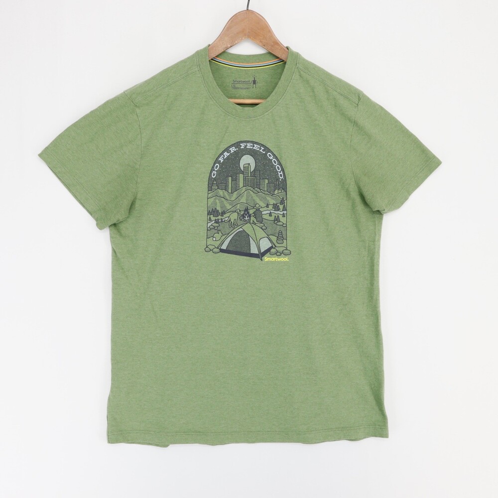 Smartwool Go Far Feel Good T Shirt Adult L Green Heather Graphic Camp Merino